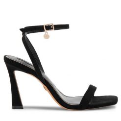 Sandały Nine West. Czarne sandały Nine West, bez wzorów, bez obcasa, na słupku, bez zapięcia. Za 229.99 zł.