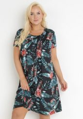 Czarna Trapezowa Sukienka Midi z Krótkimi Rękawami w Kwiaty Alyana. Czarne sukienki Born2be, xl, bez wzorów, bez kołnierzyka, bez ramiączek, midi, trapezowe. Za 89.99 zł.