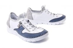 RIEKER SNEAKER 55064-80 white combination, pólbuty sportowe damskie. Białe półbuty wsuwane Rieker, bez wzorów, z gumy, sportowe, bez obcasa. Za 349.90 zł.