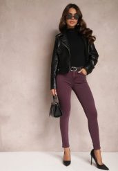 Ciemnofioletowe Jeansy Skinny z Efektem Push Up Karinali. Fioletowe jeansy Renee, m, bez wzorów, z bawełny. W wyprzedaży za 63.99 zł.