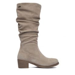 Kozaki Rieker. Brązowe kozaki Rieker, bez wzorów, bez obcasa, na słupku, bez zapięcia. Za 479.99 zł.