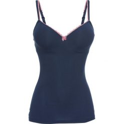 Koszulka z biustonoszem, bawełna organiczna bonprix ciemnoniebieski. Niebieskie body i gorsety bonprix, z aplikacjami, z bawełny, bez ramiączek. Za 27.99 zł.