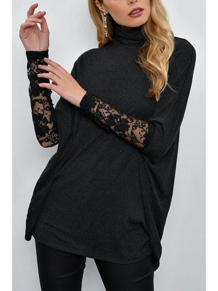 LA Angels Bluzka w kolorze antracytowo-czarnym rozmiar: L. Czarne bluzki LA Angels, l, bez wzorów, z koronki, bez kołnierzyka, bez ramiączek. Za 166.95 zł.