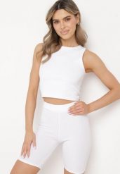 Białe Szorty Kolarki z Prążkowanego Materiału Adrase. Białe szorty Born2be, bez wzorów, prążkowane. Za 29.99 zł.