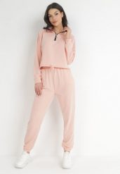 Różowy 2-częściowy Komplet Dresowy z Bluzą i Spodniami Eneon. Czerwone bluzy Born2be, xl, bez wzorów, z dresówki, bez kaptura, na golfa. W wyprzedaży za 72.24 zł.