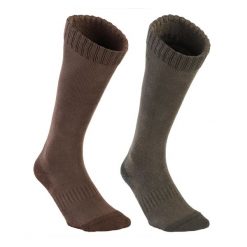 Skarpety myśliwskie Solognac 100 długie x 2. Brązowe skarpetki SOLOGNAC, bez wzorów, z bawełny. W wyprzedaży za 24.99 zł.
