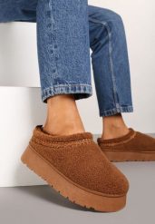 Brązowe Śniegowce na Platformie Ozdobione Haftem i Niską Cholewką Zinnicira. Brązowe śniegowce Renee, z aplikacjami, z jeansu, przed kostkę, bez zapięcia. Za 69.99 zł.