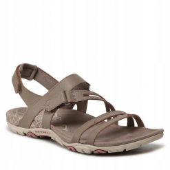 Sandały trekkingowe dla kobiet Merrell Sandspur Rose. Brązowe sandały Merrell, bez wzorów, sportowe, bez obcasa, bez zapięcia. Za 399.00 zł.