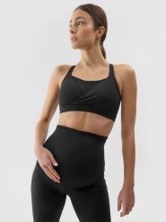 4F Biustonosz ciążowy treningowy ułatwiający karmienie damski - czarny S. Czarne biustonosze sportowe 4f, bez wzorów, z dzianiny, na fitness i siłownię. W wyprzedaży za 69.99 zł.