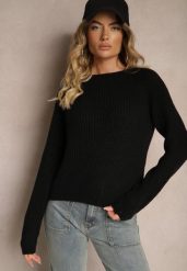 Czarny Krótki Sweter o Klasycznym Kroju Zinrethia. Czarne swetry Renee, l, bez wzorów, z bawełny, casualowe, bez ramiączek. W wyprzedaży za 55.99 zł.