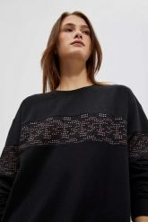 Bluza z wiązaniem. Czarne bluzy MOODO, l, bez wzorów, z bawełny, bez kaptura. W wyprzedaży za 59.99 zł.