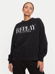 REPLAY Bluza W3106C.000.22890CS Czarny Oversize. Czarne bluzy Replay, xl, bez wzorów, z bawełny, bez kaptura. Za 259.99 zł.