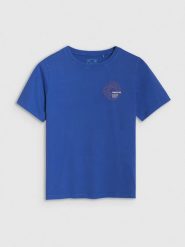 4F T-shirt regular z nadrukiem damski - niebieski S. Niebieskie t-shirty 4f, s, bez wzorów, z bawełny, klasyczne, bez kołnierzyka, bez ramiączek. W wyprzedaży za 39.99 zł.
