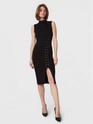 Guess Sukienka dzianinowa W3RK40 Z2U00 Czarny Slim Fit. Czarne sukienki Guess, m, z aplikacjami, z dzianiny, bez kołnierzyka, bez ramiączek. Za 349.99 zł.