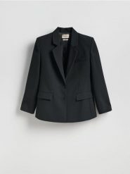 Marynarka z wełną - czarny. Czarne marynarki i żakiety Reserved, l, bez wzorów, z tkaniny, bez ramiączek. Za 499.99 zł.