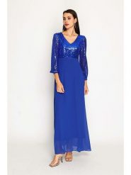 ASSUILI Sukienka w kolorze niebieskim rozmiar: 42. Niebieskie sukienki Assuili, bez wzorów, klasyczne, bez kołnierzyka, bez ramiączek, maxi. Za 208.99 zł.