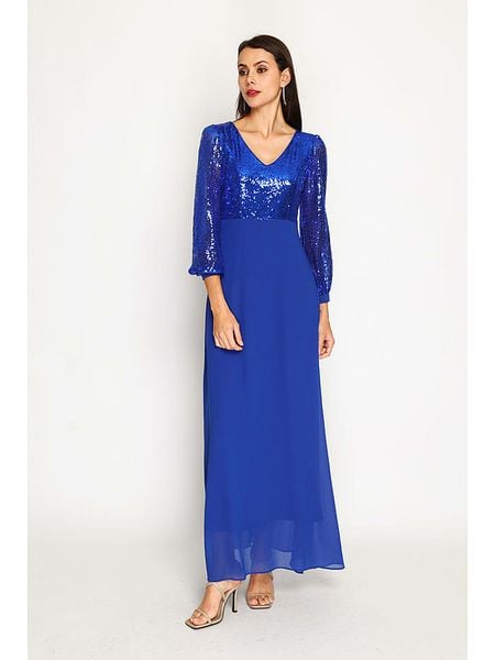 ASSUILI Sukienka w kolorze niebieskim rozmiar: 42. Niebieskie sukienki Assuili, bez wzorów, klasyczne, bez kołnierzyka, bez ramiączek, maxi. Za 208.99 zł.