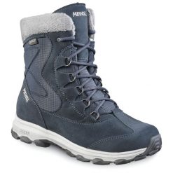 Buty damskie zimowe Meindl Civetta Lady ocieplane z membraną Gore-Tex. Niebieskie buty trekkingowe MEINDL, na zimę, z futra, przed kolano, bez zapięcia. Za 819.00 zł.