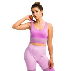Biustonosz sportowy damski GymHero Stripes Bra. Fioletowe biustonosze sportowe Gym Hero, bez wzorów, z elastanu, na fitness i siłownię. Za 104.44 zł.