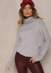 Jasnoszary Golf z Kieszeniami z Dzianiny z Wiskozą Lannorella. Szare swetry Renee, l, z aplikacjami, z dzianiny, bez ramiączek. W wyprzedaży za 79.99 zł.