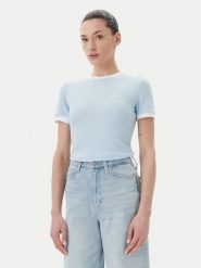 Guess T-Shirt V5GP08 KCRN2 Błękitny Regular Fit. Niebieskie t-shirty Guess, m, z aplikacjami, z bawełny, bez kołnierzyka, bez ramiączek. Za 169.99 zł.