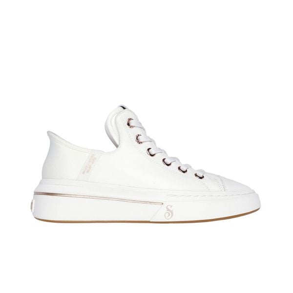 Buty sportowe trampki damskie Skechers Snoop One-OG Leather SLIP-INS. Białe trampki Skechers, bez wzorów, sportowe, bez zapięcia. Za 365.49 zł.