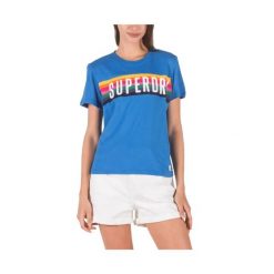 Koszulka turystyczna damska Superdry Rainbow Graphic Tee. Niebieskie t-shirty sportowe Superdry, s, bez wzorów, z bawełny, bez ramiączek. Za 89.00 zł.