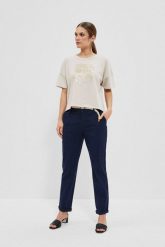 Spodnie typu chinos granatowe. Chinosy MOODO, xs, bez wzorów, z bawełny. W wyprzedaży za 74.99 zł.