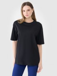 4F T-shirt oversize gładki damski - czarny XS. Czarne t-shirty 4f, xs, bez wzorów, z bawełny, klasyczne, bez kołnierzyka, bez ramiączek. W wyprzedaży za 39.99 zł.