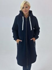 Ciepła dresowa płaszczo-bluza Daria w granatowym kolorze XXL OVERSIZE WIOSNA. Brązowe bluzy Moda Size Plus Iwanek, na wiosnę, l, bez wzorów, z bawełny, bez ramiączek, bez kaptura. Za 359.90 zł.
