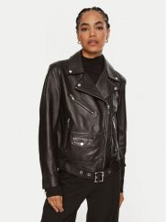Boss Kurtka skórzana Safiyana 50518257 Czarny Oversize. Czarne kurtki Boss, bez wzorów, ze skóry, bez kaptura. Za 1,459.00 zł.