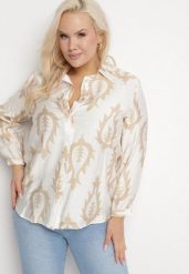 Beżowa Koszula z Tkaniny z Wiskozą w Etniczny Wzór z Podpinanymi Rękawami Fommea. Brązowe koszule Born2be, plus size, bez wzorów, z jeansu, eleganckie, bez kołnierzyka, plus size, bez ramiączek. W wyprzedaży za 69.99 zł.