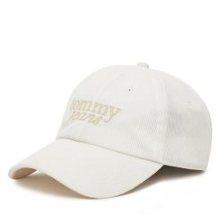 Czapka z daszkiem Tommy Jeans. Białe czapki z daszkiem Tommy Jeans, bez wzorów, z jeansu. Za 104.99 zł.