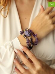 Pierres de Jade Bransoletki (3 szt.) z ametystami rozmiar: onesize. Różowe bransoletki Pierres de Jade, z ametystem, z mosiądzu. Za 73.99 zł.