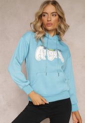 Jasnoniebieska Ocieplona Bluza Kangurka z Nadrukiem Pralle. Niebieskie bluzy Renee, na zimę, l, bez wzorów, z dzianiny, bez kaptura. W wyprzedaży za 71.99 zł.