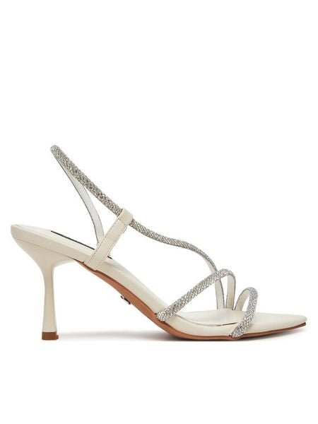 Nine West Sandały R25SS019000 Kremowy. Białe sandały Nine West, bez wzorów, z materiału, bez obcasa, na szpilce, bez zapięcia. Za 229.99 zł.