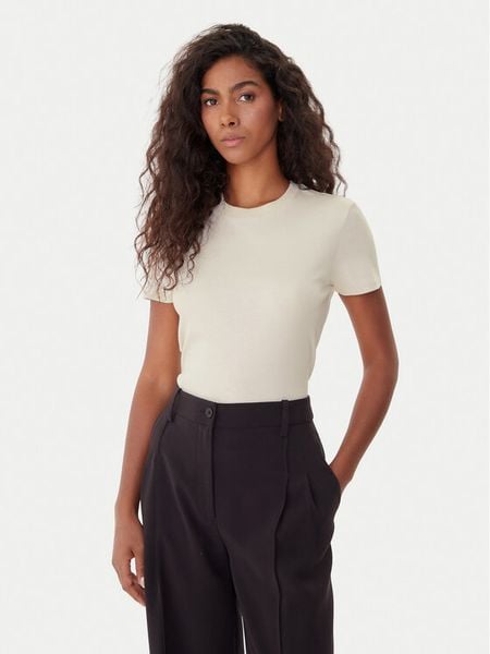 Calvin Klein T-Shirt LV044C216G Écru Regular Fit. T-shirty Calvin Klein, xs, bez wzorów, z bawełny, bez kołnierzyka, bez ramiączek. Za 139.99 zł.