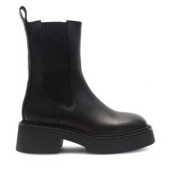 Sztyblety GINO ROSSI. Czarne botki Gino Rossi, bez wzorów, bez obcasa, na słupku, bez zapięcia. Za 429.99 zł.