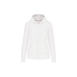 Ekologiczna damska bluza rozpinana z kapturem Kariban. Białe bluzy KARIBAN, bez wzorów, bez ramiączek, z kapturem. Za 181.50 zł.
