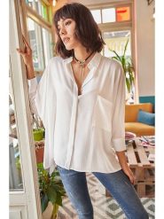 Olalook Bluzka w kolorze białym rozmiar: M. Białe bluzki Olalook, m, bez wzorów, bez kołnierzyka, bez ramiączek. Za 63.45 zł.