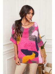 Fleur de Lin Lniana bluzka "Krik" w kolorze różowym rozmiar: L. Różowe bluzki Fleur de Lin, l, bez wzorów, ze lnu, bez kołnierzyka, bez ramiączek. Za 91.99 zł.