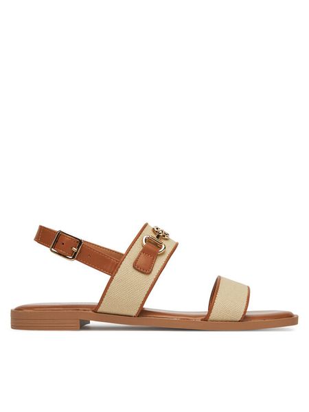Nine West Sandały 678322-CCC Beżowy. Brązowe sandały Nine West, bez wzorów, z materiału, bez obcasa, na płaskiej podeszwie, bez zapięcia. Za 135.99 zł.