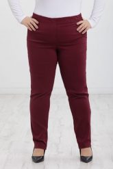 Bordowe spodnie Nilda z prostą nogawką wysoki stan PLUS SIZE XXL. Czerwone spodnie materiałowe Nasi partnerzy, bez wzorów, z elastanu, biznesowe, z podwyższonym stanem, krótkie. Za 159.90 zł.