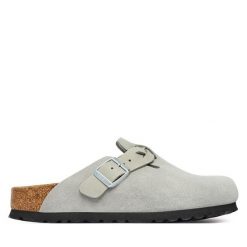Klapki Birkenstock. Szare klapki Birkenstock, bez wzorów, bez obcasa, bez zapięcia. Za 764.99 zł.
