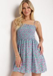 Niebiesko-Różowa Sukienka Bawełniana na Ramiączkach z Gumką w Pasie Tessaray. Niebieskie sukienki Born2be, na co dzień, m, bez wzorów, z bawełny, eleganckie, bez kołnierzyka, bez ramiączek, mini. W wyprzedaży za 34.99 zł.