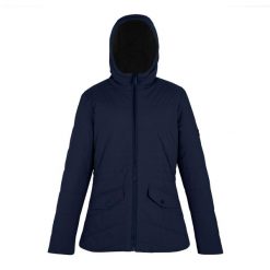 Kurtka Ocieplana Damska/panie Agara. Niebieskie kurtki przejściowe sportowe Regatta, na zimę, m, bez wzorów, z futra, z kapturem, trekkingowe. Za 154.99 zł.