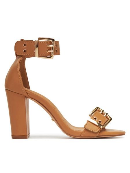 DeeZee Sandały 7A194-1C Beżowy. Brązowe sandały DeeZee, bez wzorów, ze skóry, bez obcasa, na słupku, bez zapięcia. Za 139.99 zł.