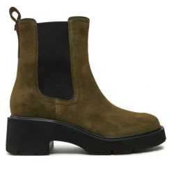 Sztyblety Camper. Zielone botki Camper, bez wzorów, bez obcasa, na płaskiej podeszwie, bez zapięcia. Za 639.99 zł.