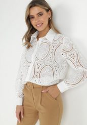 Biała Koszula Koronkowa Coillie. Białe koszule Born2be, m, bez wzorów, z koronki, klasyczne, bez kołnierzyka, bez ramiączek. Za 229.99 zł.