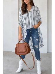 Milan Kiss Bluzka w kolorze biało-antracytowym rozmiar: S. Białe bluzki Milan Kiss, s, bez wzorów, z asymetrycznym kołnierzem, bez ramiączek. Za 113.99 zł.